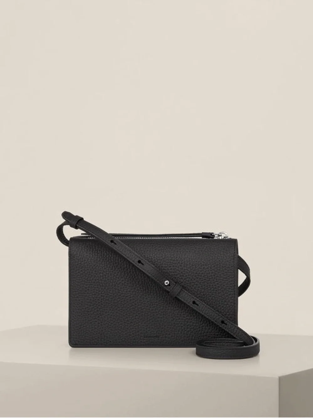 All Saints Black Leather Fetch Wallet Crossbody with Chain